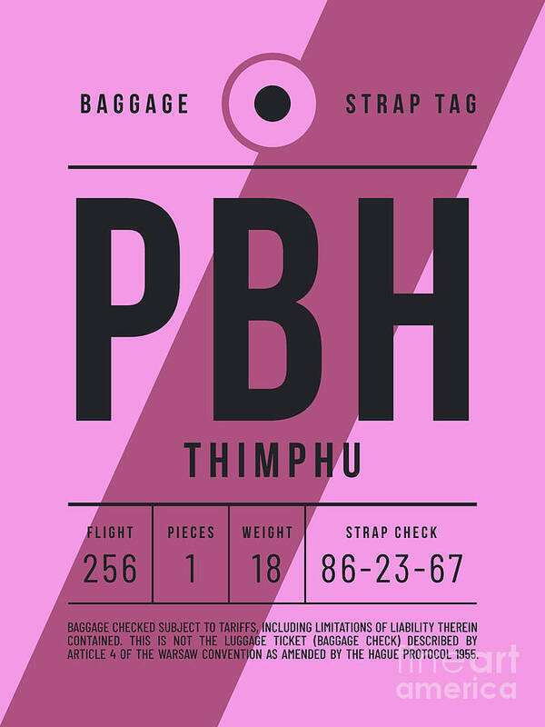 Airline Art Print featuring the digital art Luggage Tag E - PBH Thimphu Bhutan by Organic Synthesis