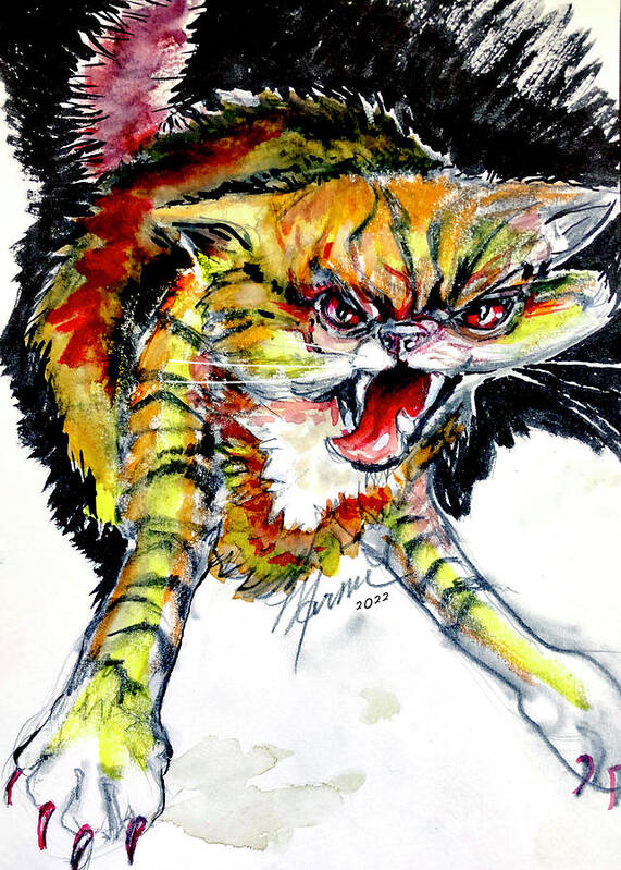 Cat Art Print featuring the drawing Mad Cat by Marnie Clark
