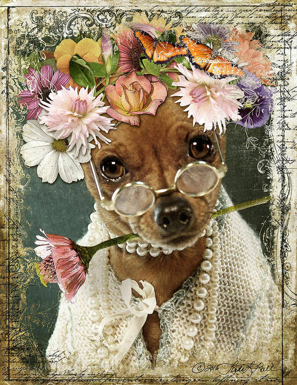 Minpin Art Print featuring the digital art Maddy in Her Good Pearls by Linda Lee Hall