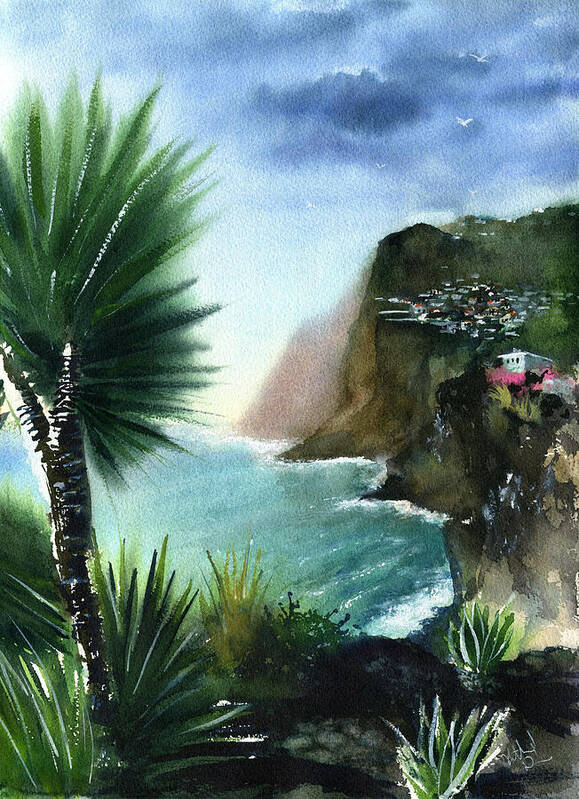 Portugal Art Print featuring the painting Madeira Sea View - Portugal by Dora Hathazi Mendes