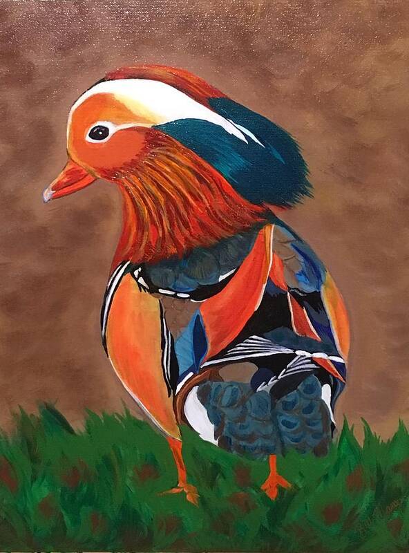  Art Print featuring the painting Mandarin Duck-Fowl Play by Bill Manson