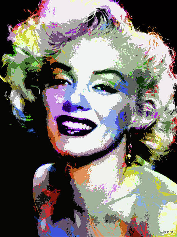 Marilyn Monroe Art Print featuring the digital art Marilyn Monroe psychedelic portrait by Movie World Posters