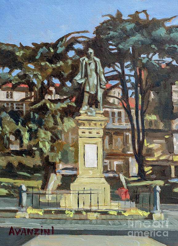 Square Art Print featuring the painting Marquees de Amboage Statue and Plaza Ferrol Galicia Spain by Pablo Avanzini