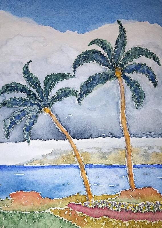 Watercolor Art Print featuring the painting Maui Palms by John Klobucher