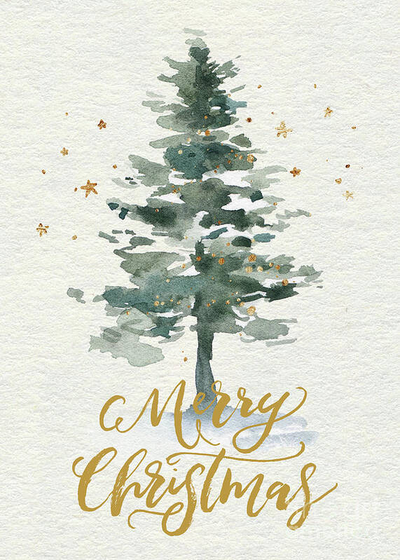 Merry Christmas Art Print featuring the painting Watercolor Christmas Tree by Modern Art