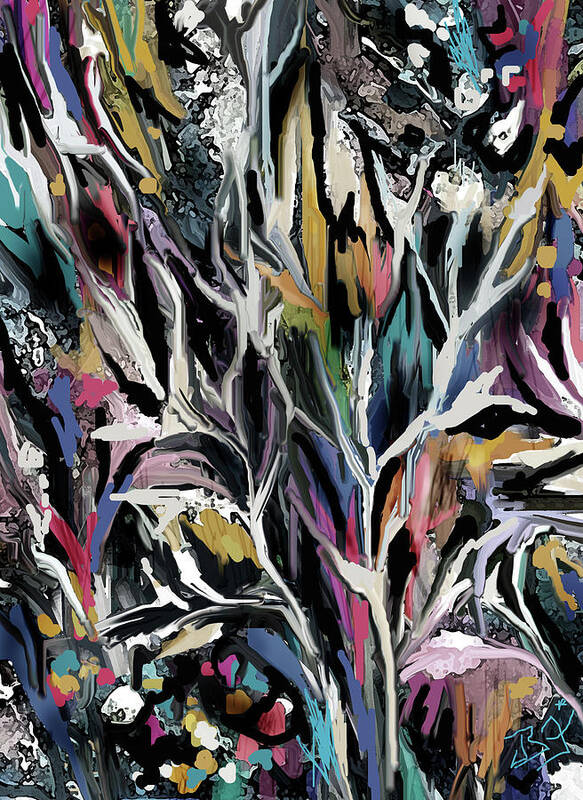 Abstract Art Print featuring the digital art Midnight Forest by Jean Batzell Fitzgerald