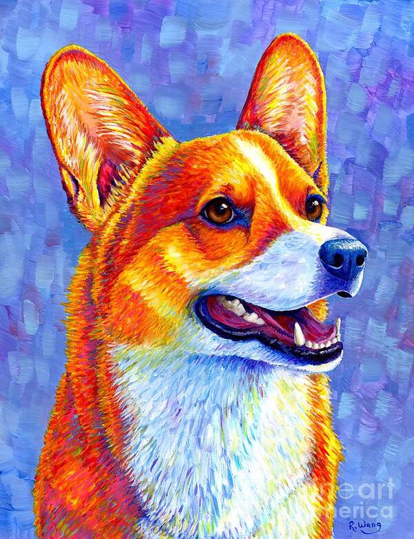 Corgi Art Print featuring the painting Mischief Maker - Colorful Pembroke Welsh Corgi Dog by Rebecca Wang