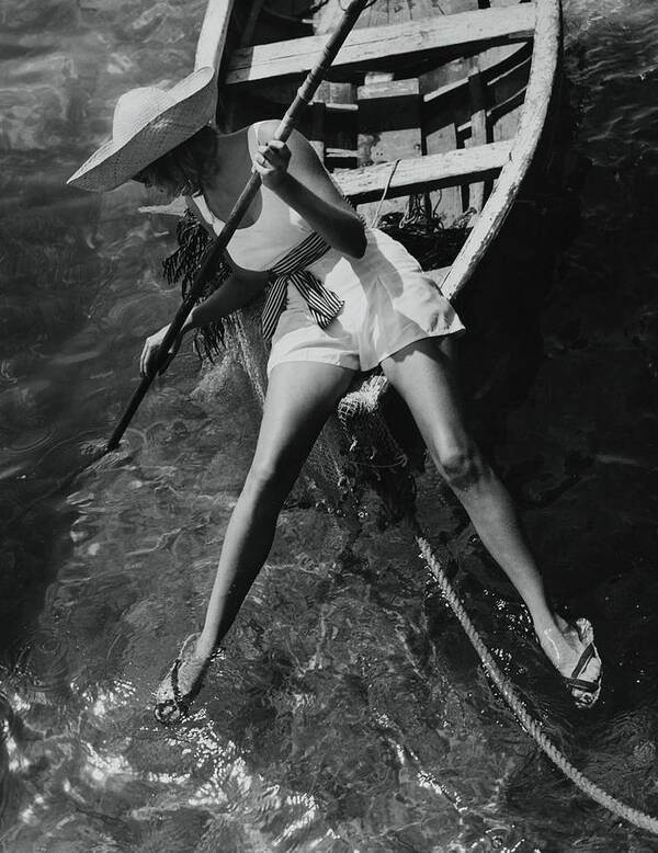 Accessories Art Print featuring the photograph Model in a Rowboat by Toni Frissell