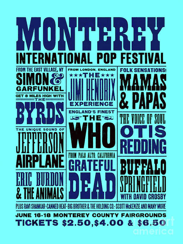 Monterey Pop Festival, Poster Art, Coral Blue Art Print by Thomas Pollart -  Fine Art America