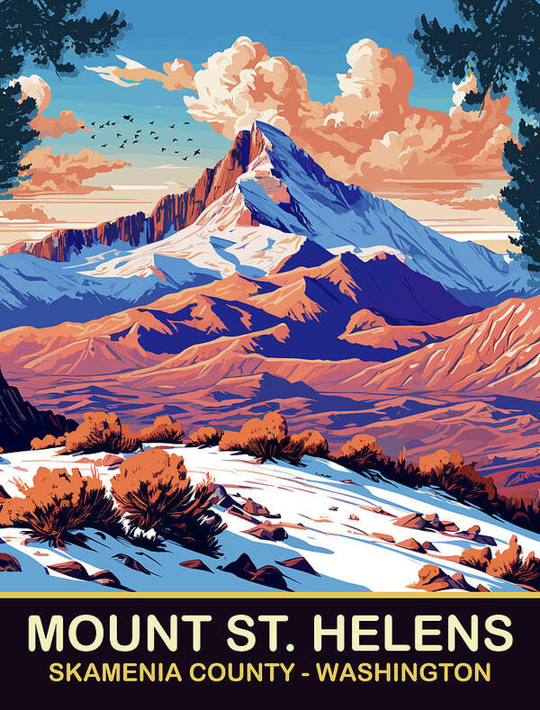 Mount Art Print featuring the digital art Mount St Helens, WA by Long Shot