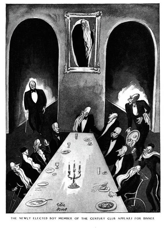Age Art Print featuring the drawing Newly Elected Boy Member of the Century Club Appears for Dinner by Peter Arno