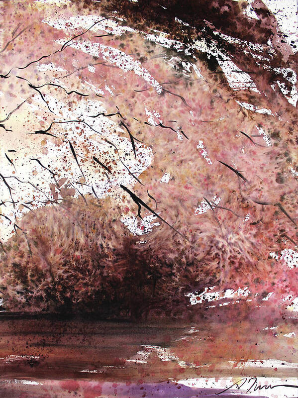 Cherry Art Print featuring the painting Night Cherry Tree Triptych 1 of 3 Right by Sumiyo Toribe