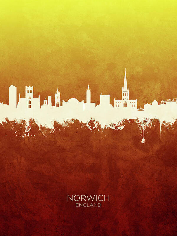 Norwich Art Print featuring the digital art Norwich England Skyline #54b by Michael Tompsett