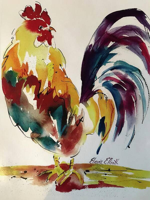 Rooster Art Print featuring the painting O how I hate to get up in the Morning by Elaine Elliott