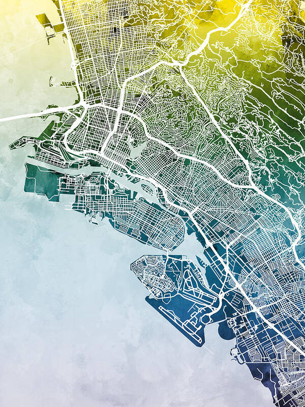 Oakland Art Print featuring the digital art Oakland California City Street Map by Michael Tompsett