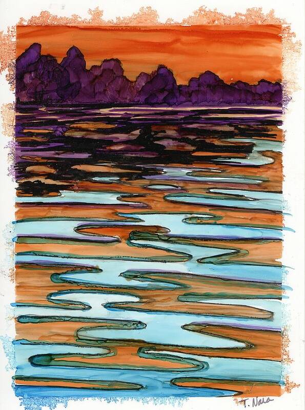Landscape Art Print featuring the painting Orange Sky, Orange Water by Tammy Nara