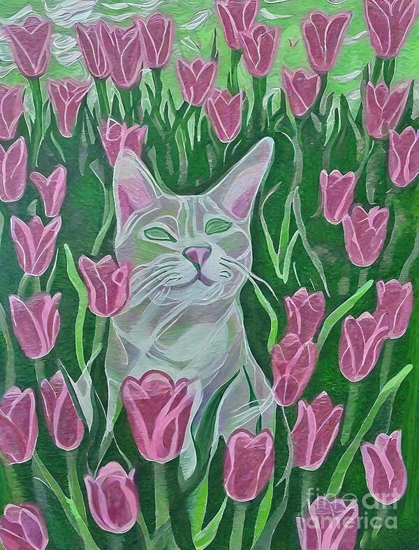 Background Art Print featuring the painting Painting I Am That Cat background animal cute art by N Akkash