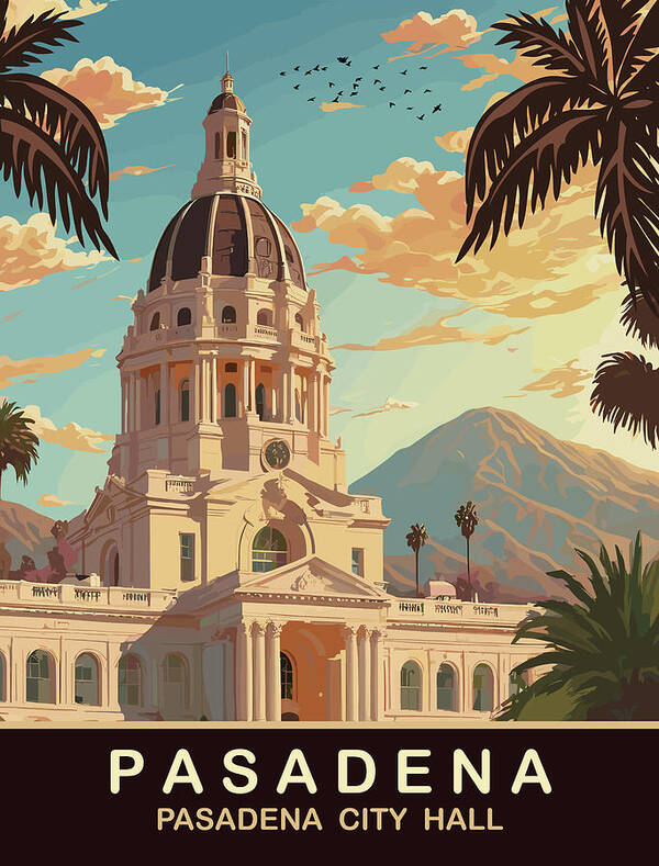 Pasadena Art Print featuring the digital art Pasadena City Hall by Long Shot