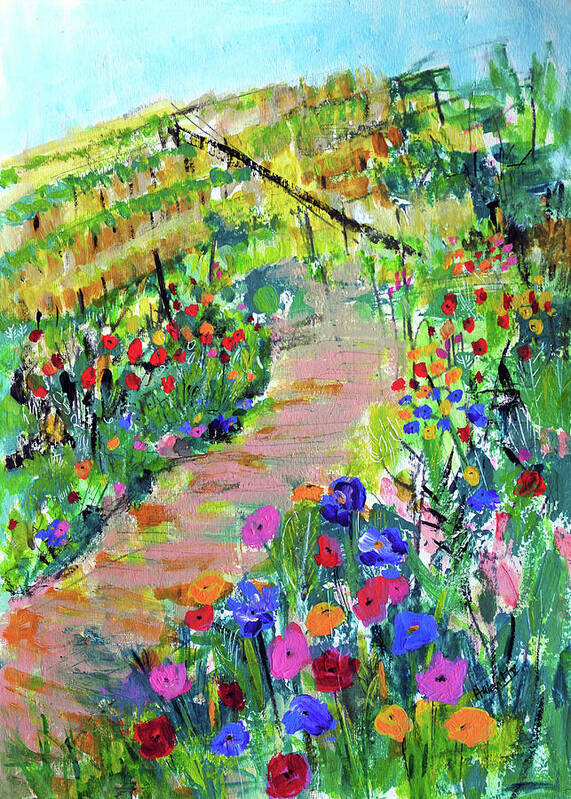 Abstract Vineyard Art Print featuring the painting Path to the vineyard by Haleh Mahbod