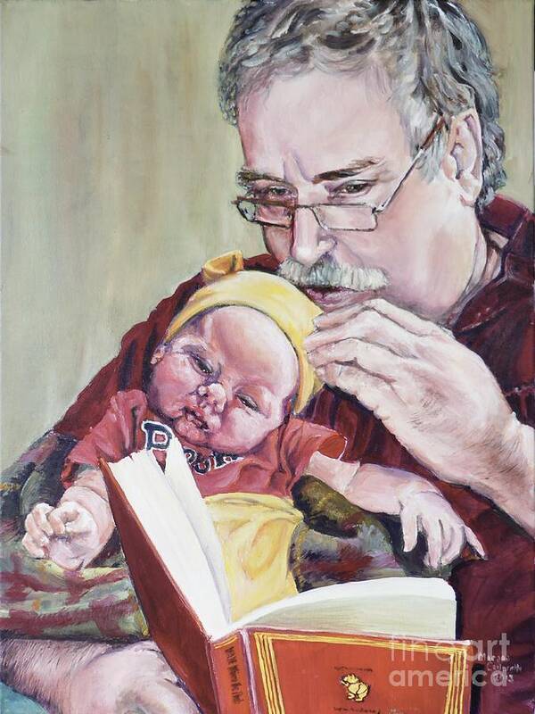 Grandfather Art Print featuring the painting Pepere reads Pooh by Merana Cadorette