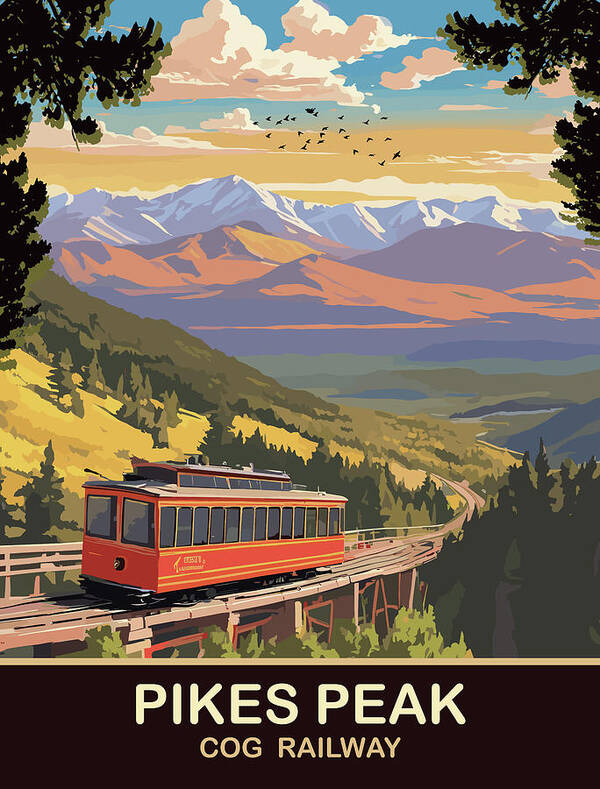 Cog Railway Art Print featuring the digital art Pikes Peak by Long Shot