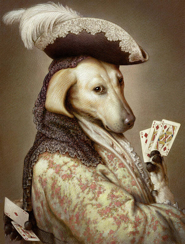 Greyhound Art Print featuring the pastel Pokerdog Greyhound by Kurt Wenner