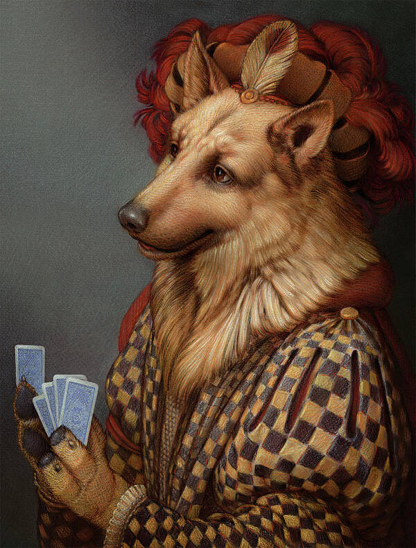 German Shepherd Art Print featuring the pastel Pokerdog German Shepherd by Kurt Wenner