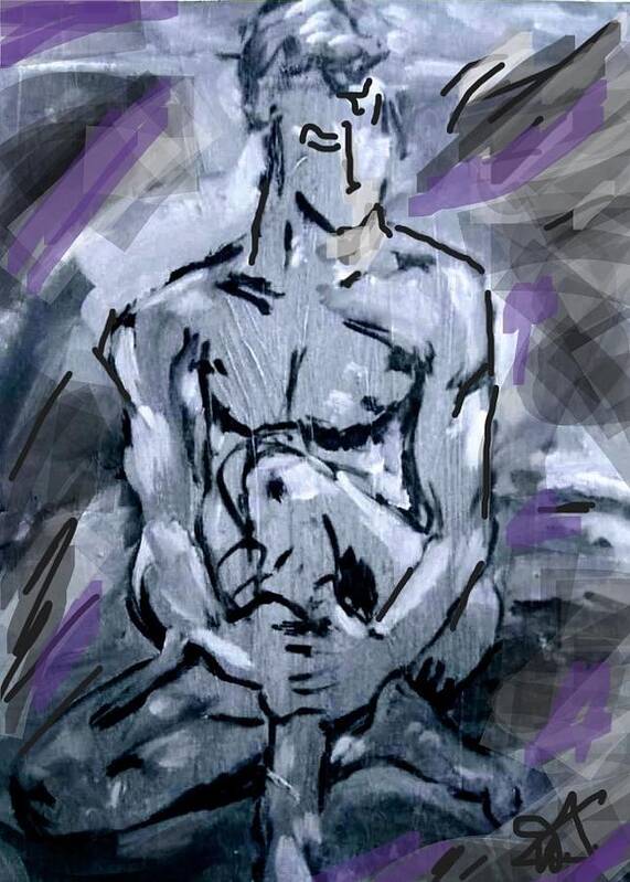 Man Art Print featuring the painting Purple Love Man by Dawn Caravetta Fisher