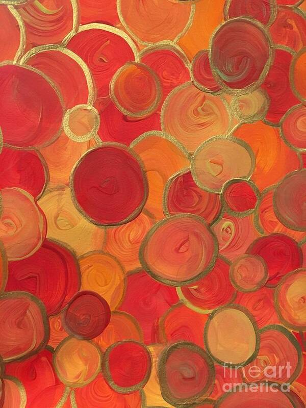 Abstract Art Print featuring the painting Red and Gold Bubbles by Debora Sanders