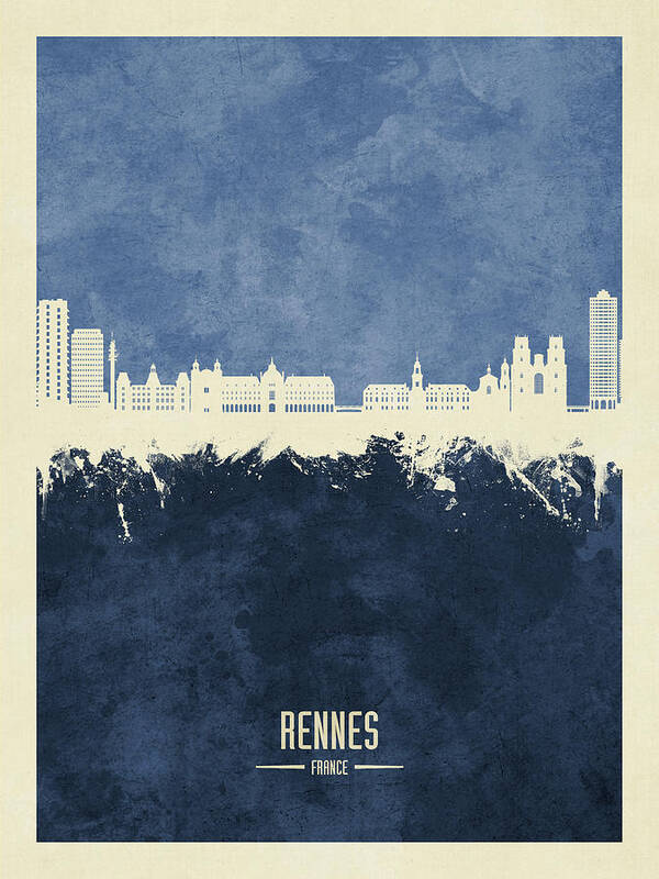Rennes Art Print featuring the digital art Rennes France Skyline #47 by Michael Tompsett
