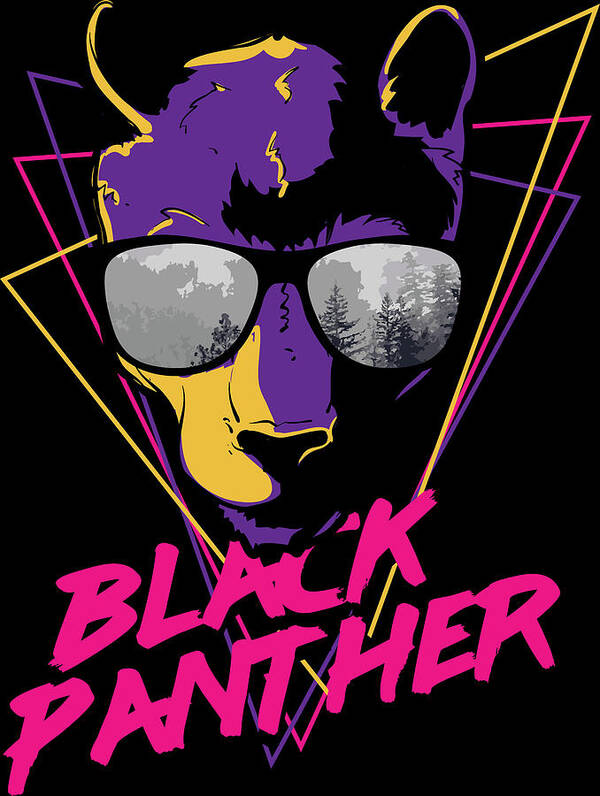 Colorful Art Print featuring the digital art Retro Black Panther in Cool Sunglasses by Jacob Zelazny
