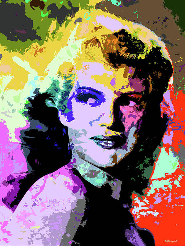 Rita Hayworth Art Print featuring the digital art Rita Hayworth psychedelic portrait by Movie World Posters