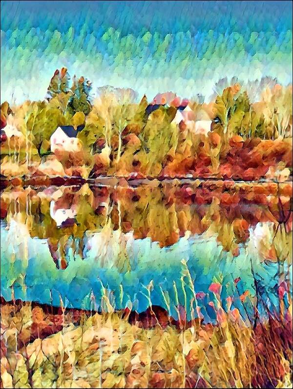 Landscape Art Print featuring the mixed media River Reflections in Autumn by Lisa Pearlman