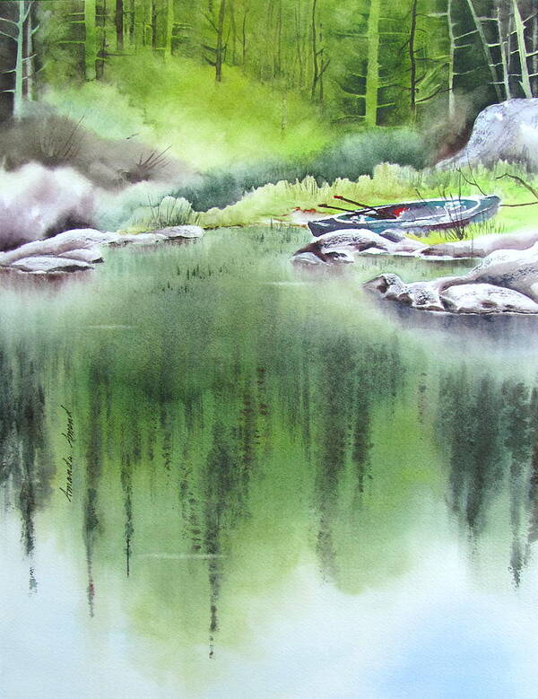 Pond Art Print featuring the painting Rock Pond Triptych 3 by Amanda Amend