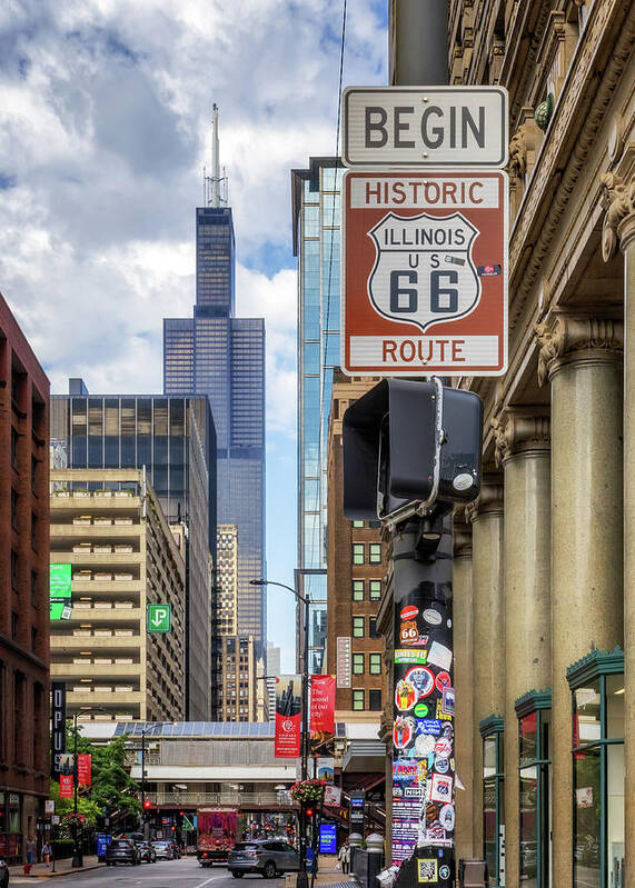 Route 66 Art Print featuring the photograph Route 66 Begin Sign - Chicago, Illinois by Susan Rissi Tregoning