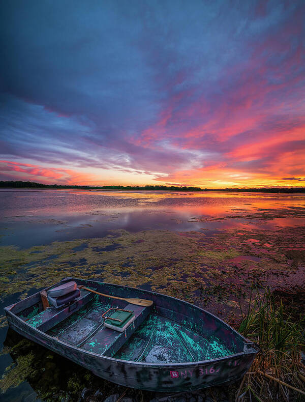 Waterscape Art Print featuring the photograph Row boat sunset by Mark Papke
