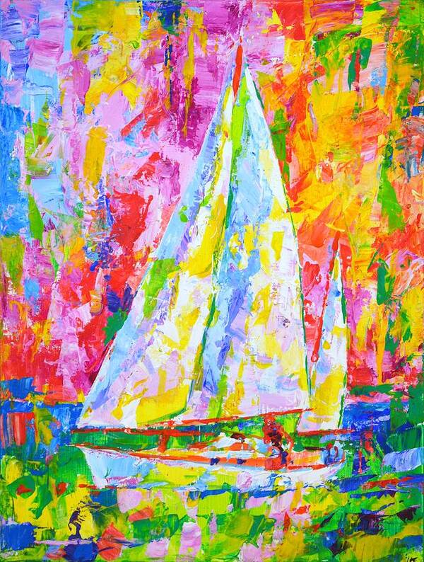 Sailboats Art Print featuring the painting Sailboat 9. by Iryna Kastsova