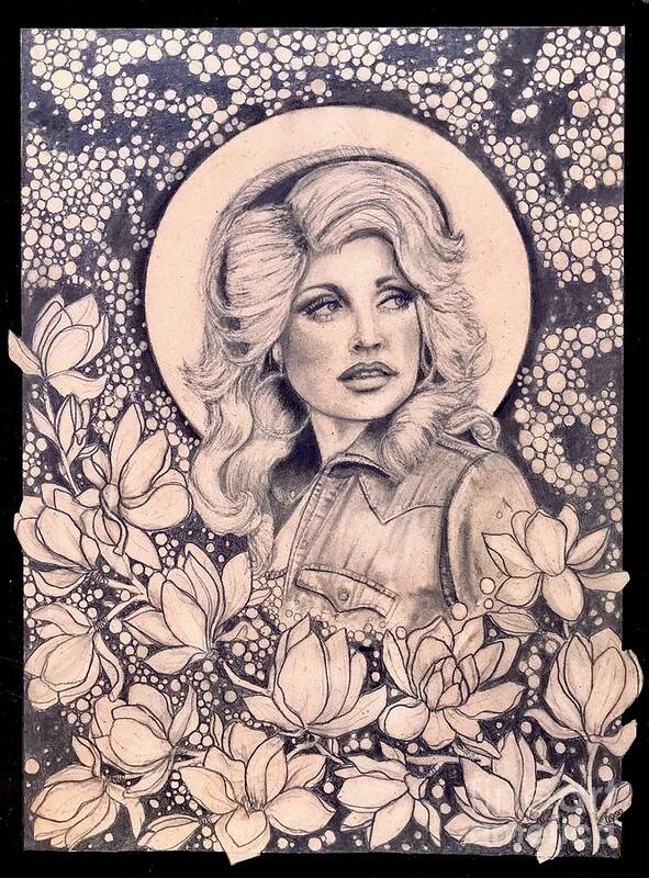 Dolly Parton Art Print featuring the drawing Saint Dolly by Kathy Zyduck