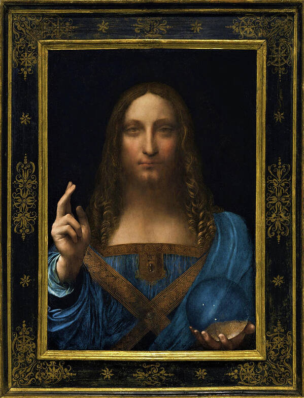 Salvator Mundi Art Print featuring the painting Salvator Mundi - Digital Restored Edition by Leonardo da Vinci