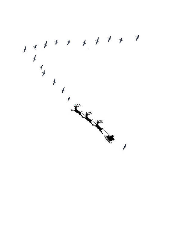 Canada Geese Art Print featuring the mixed media Santa Flies in Formation by Moira Law