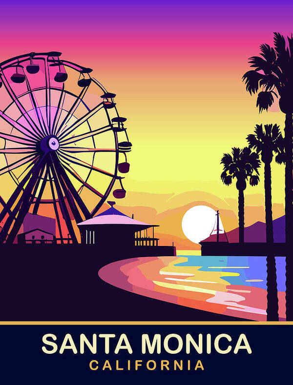 Santa Monica Art Print featuring the digital art Santa Monica, California by Long Shot