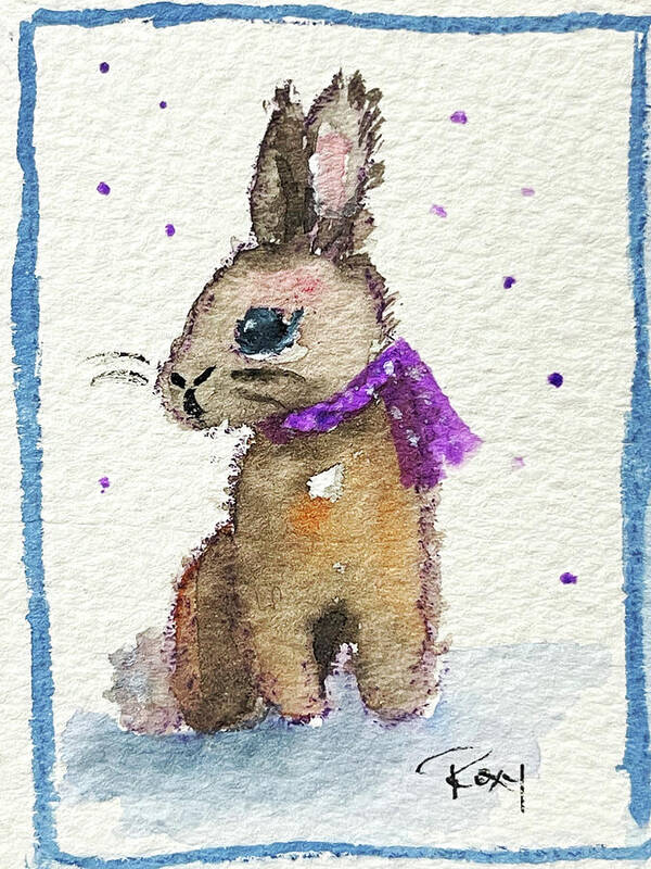 Drunk Bunny Art Print featuring the painting Scarf Bunny by Roxy Rich