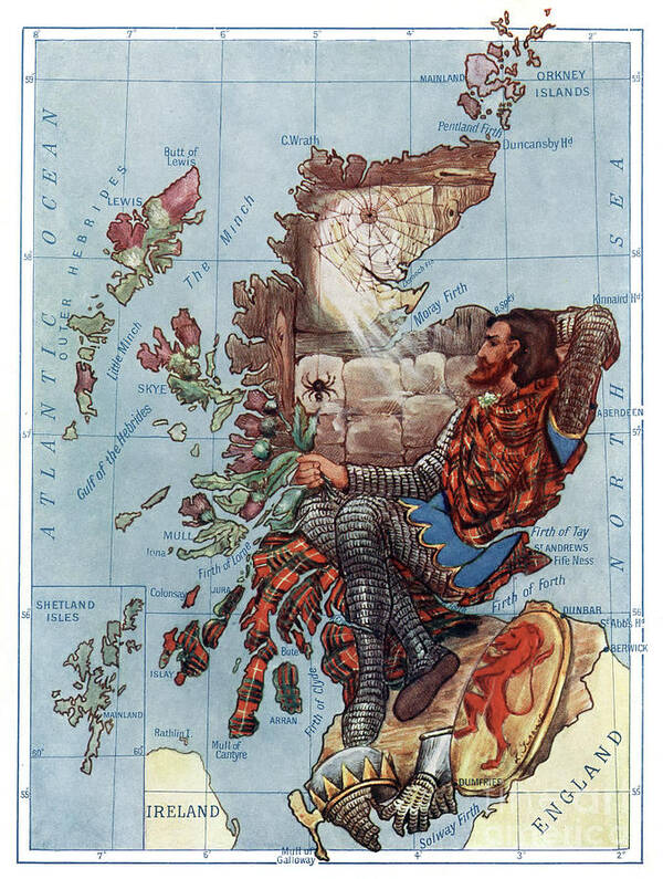 1912 Art Print featuring the drawing Scotland. Robert Bruce Watches the Spider by Lilian Tennant