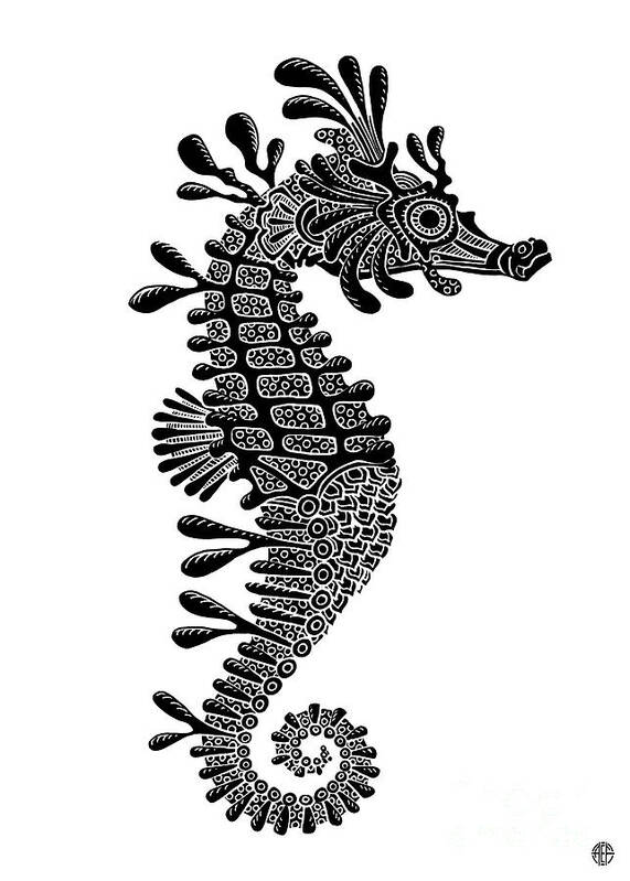 Seahorse Art Print featuring the drawing Seahorse Ink 3 by Amy E Fraser