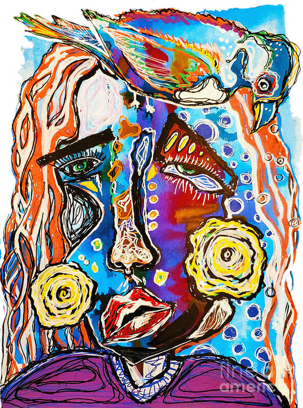 Picasso Art Print featuring the mixed media Self Reflection 2021 Bird Women by Joanne Herrmann