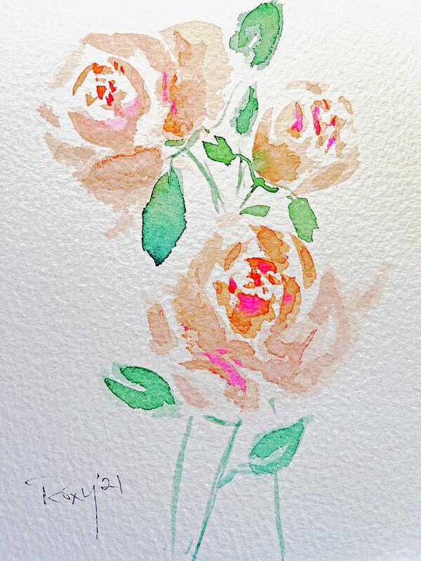 Roses Art Print featuring the painting Shabby Peach Roses by Roxy Rich