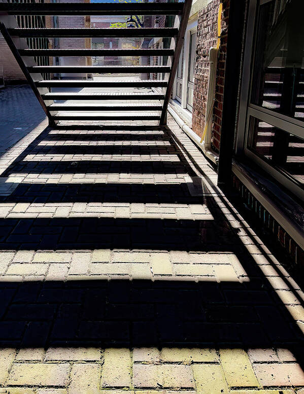 Sunlight Art Print featuring the photograph Shadows And Reflections Of The Stairs by Gary Slawsky