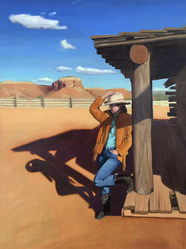 Cowgirl Art Print featuring the painting She Casts a Long Shadow by Elizabeth Jose