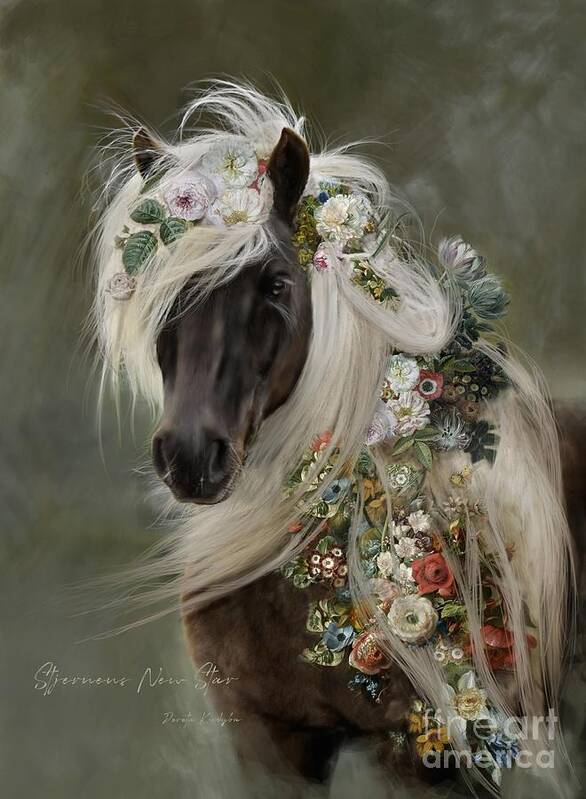 Horse Art Print featuring the digital art Shetland Pony in Flowers by Dorota Kudyba