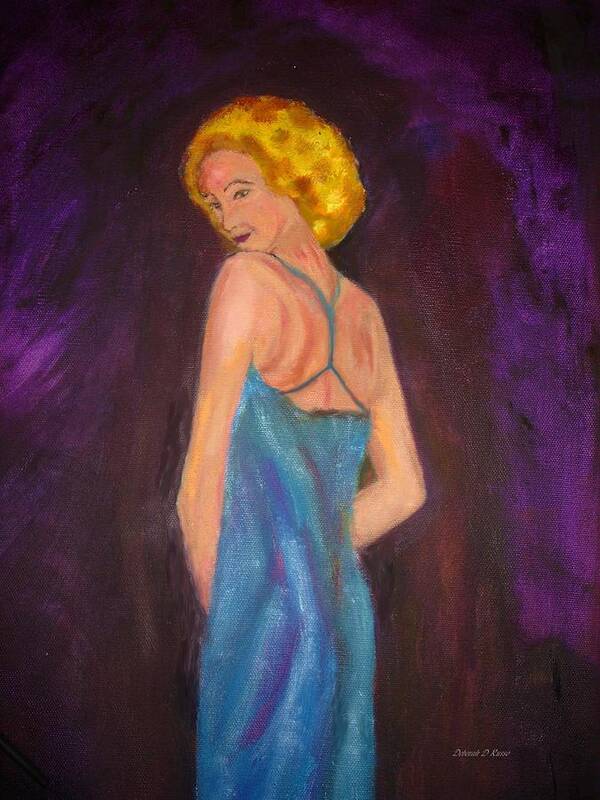 Girl Art Print featuring the painting Shy Blonde in Blue Dress by Deborah D Russo